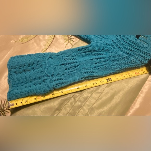 Women’s Style & Co. Dress Knit Cotton Sweater Blue Turquoise Medium snap Buttons - Picture 9 of 12